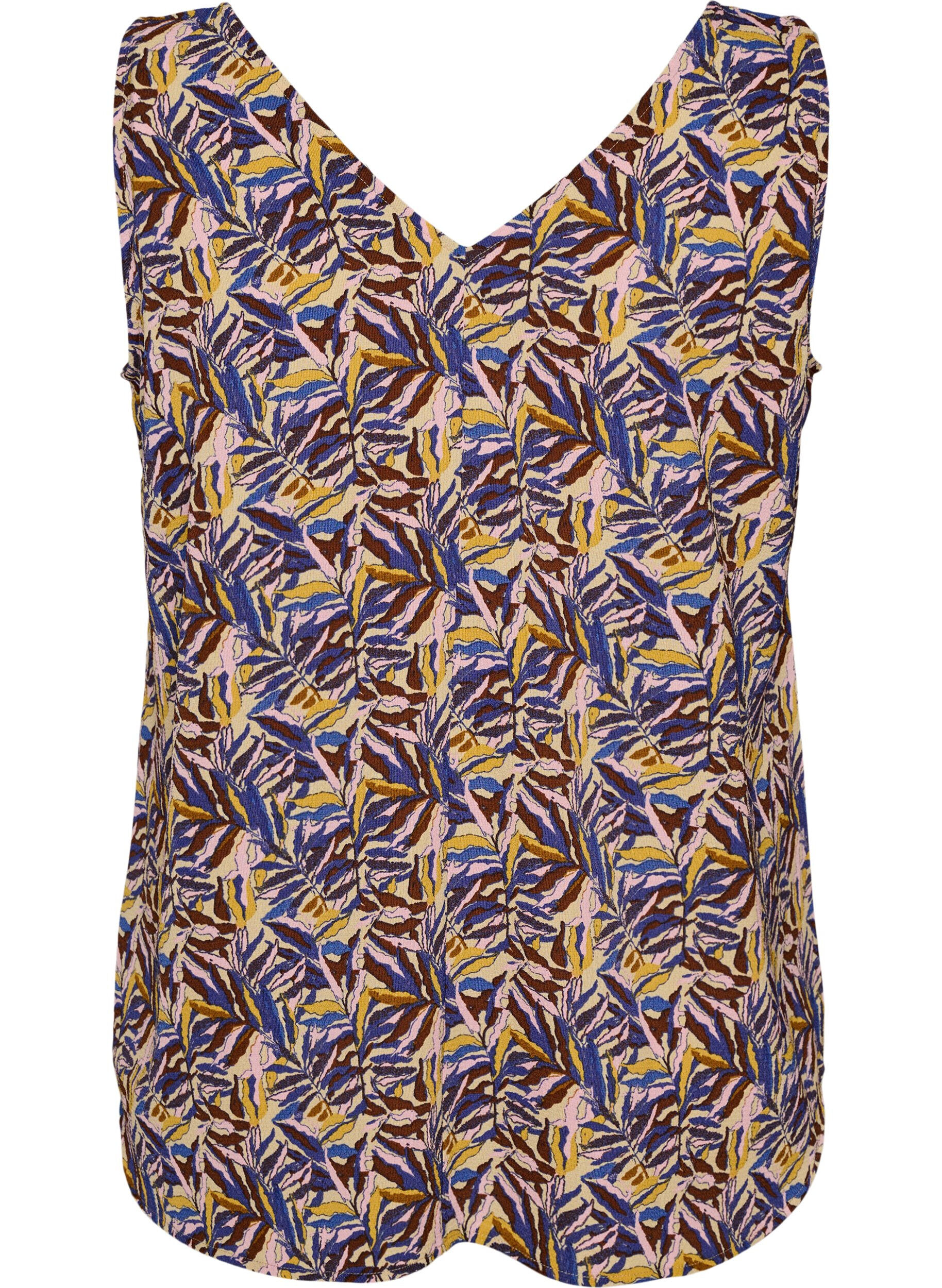 ZizziTop met print en V-hals, Blauw, Packshot image number 1
