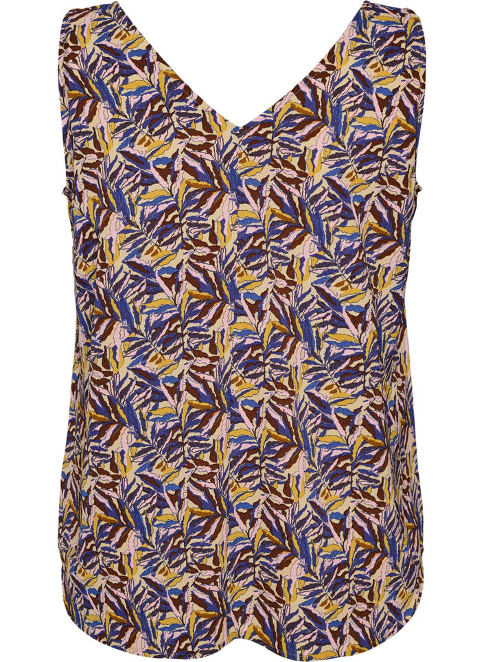 Top met print en V-hals, Blauw, Packshot image number 1