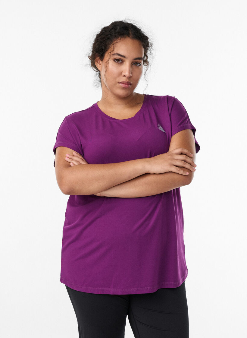 Effen gekleurd trainingsshirt, Paars, Model image number 0