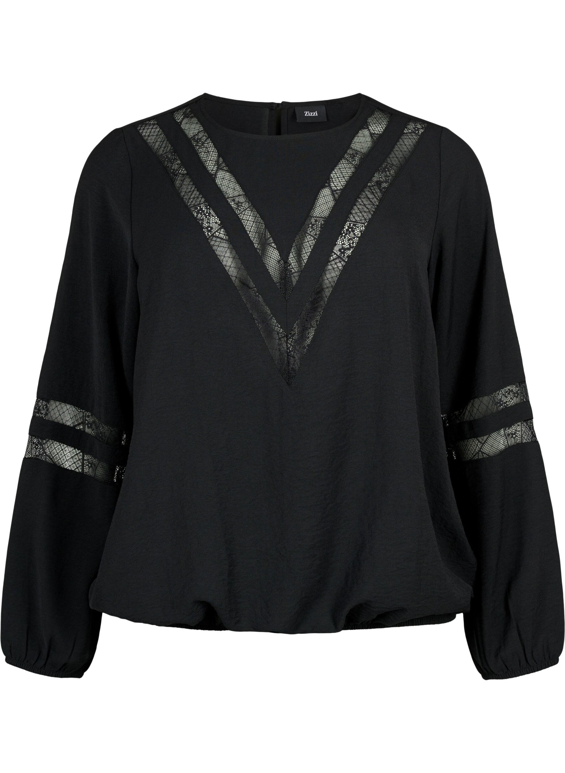 Zizzi Blouse met lange mouwen en kant, Black, Packshot image number 0