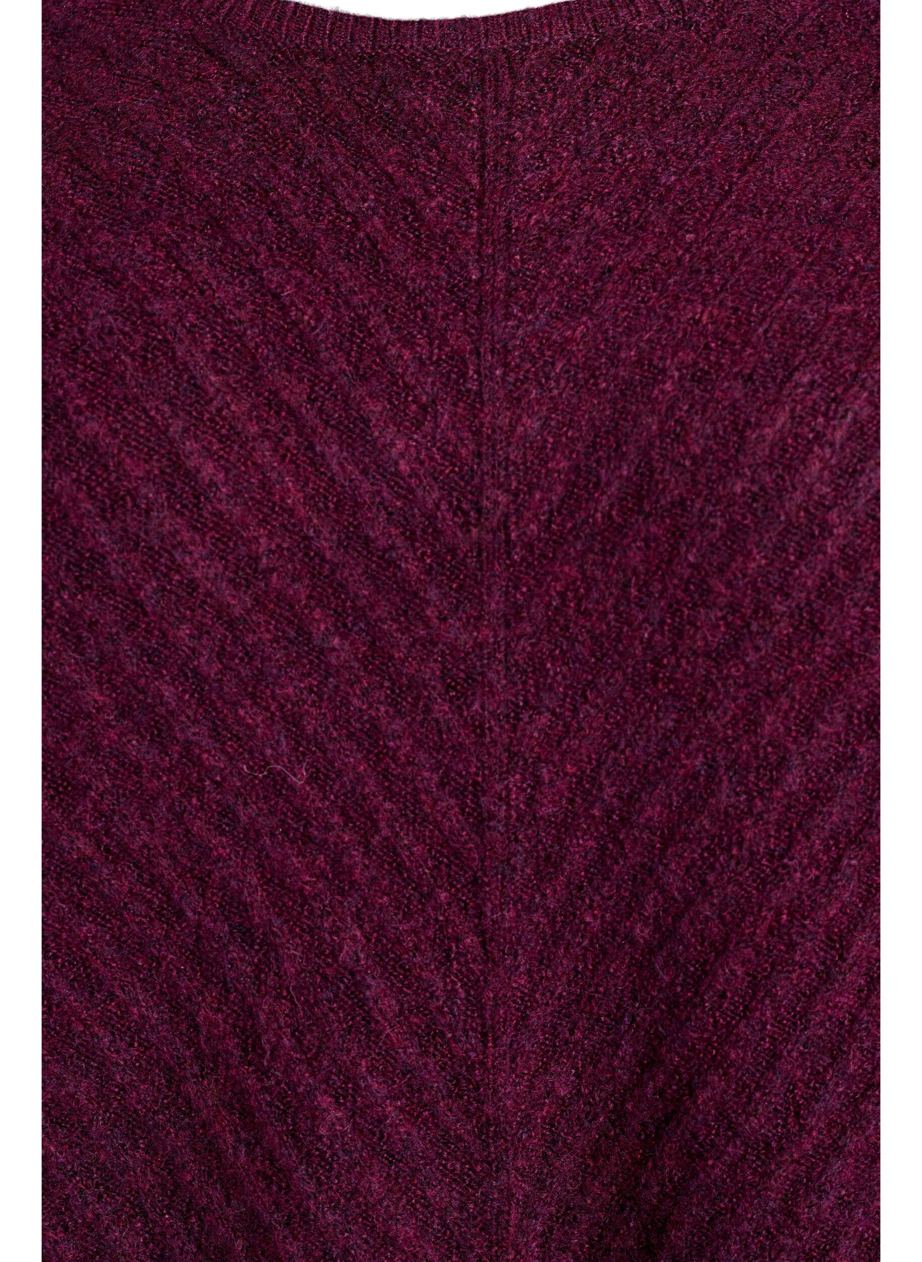 Zizzi Gebreide blouse met V-vormig geribd patroon en zijsplitjes, Paars, Packshot image number 2