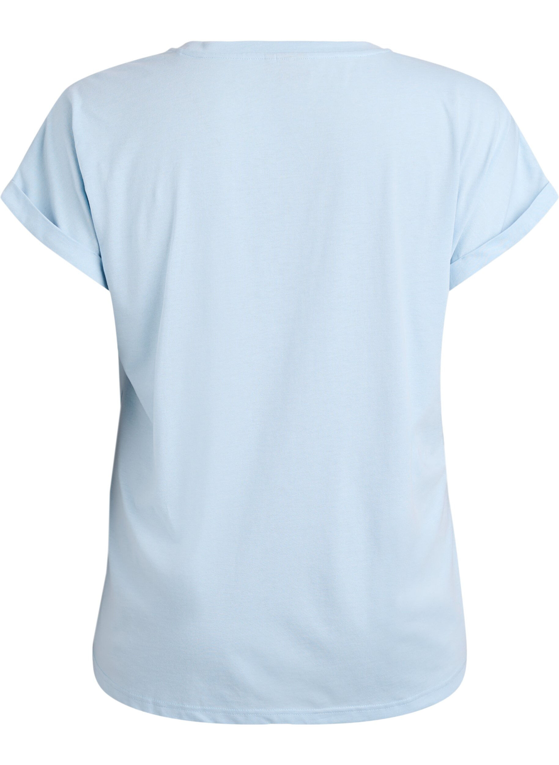 Zizzi T-shirt met korte mouwen van katoenmix, Blauw, Packshot image number 1
