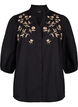 Overhemdblouse met geborduurde bloemen en 3/4 mouwen, Black W. Beige Emb. , Packshot image number 0