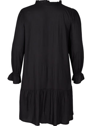 Viscose jurk met koordsluiting, Black, Packshot image number 1