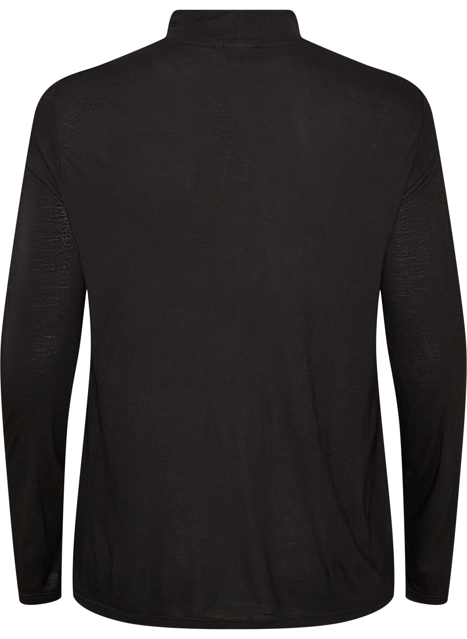 ZizziBlouse met hoge hals in viscose jersey, Zwart, Packshot image number 1