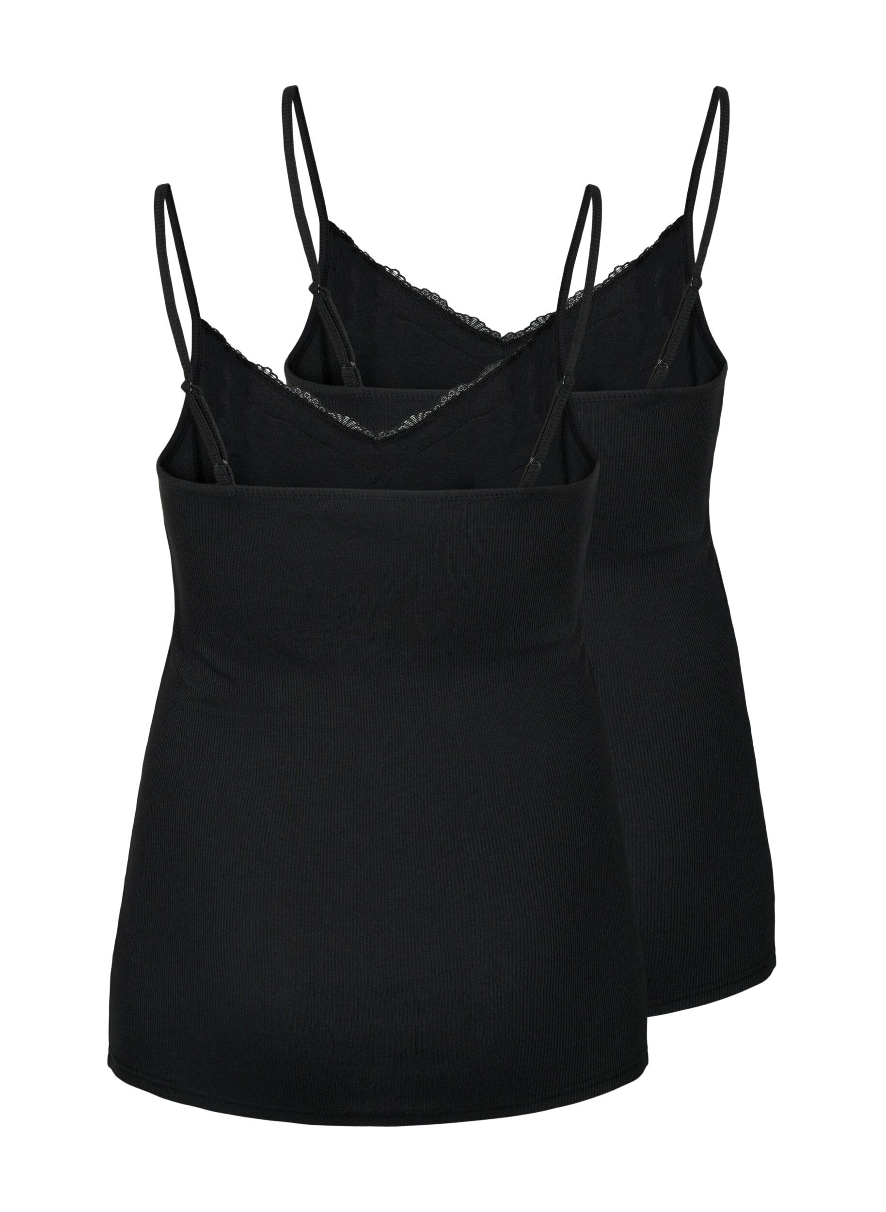 Zizzi 2-pack geribbed nacht tops, Black/Black, Packshot image number 1