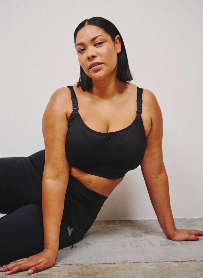 Sportbeha met hoge ondersteuning, beugels en gewatteerde bandjes, Zwart, Image image number 0