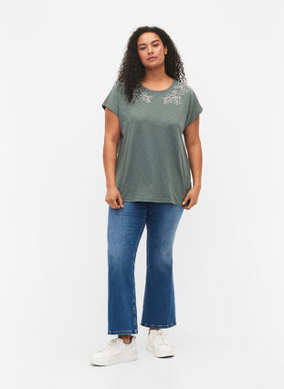 Katoenen t-shirt met bladprint, Balsam Green Leaf, Model image number 2