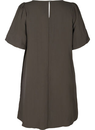 Viscose jurk met korte mouwen en a-lijn, Kaki, Packshot image number 1
