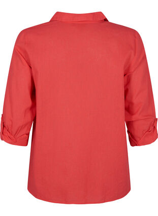 Shirtblouse met knoopsluiting van katoen-linnenmix, Hibiscus, Packshot image number 1