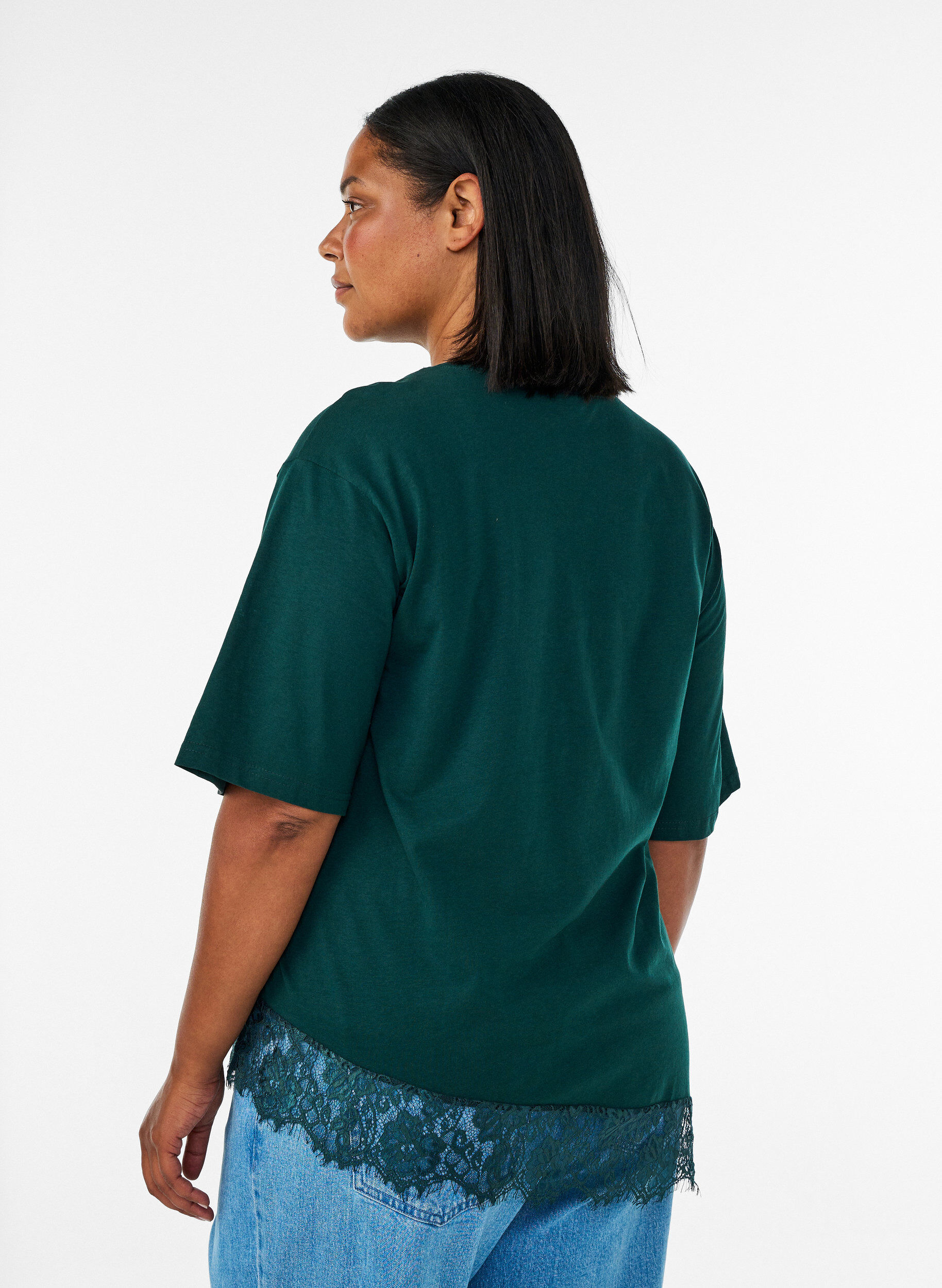 ZizziT-shirt met asymmetrische kanten zoom, Groen, Model image number 2