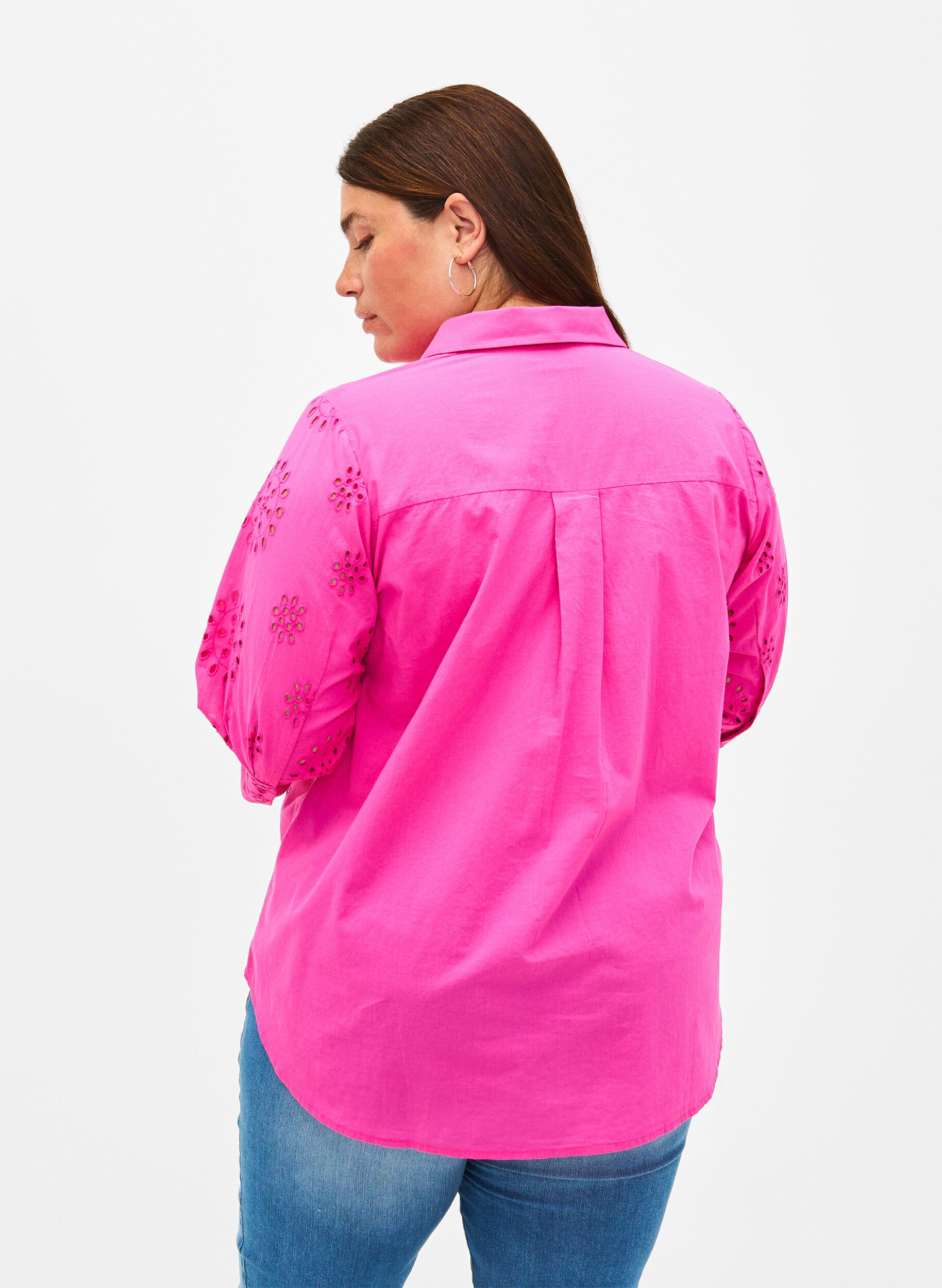 Zizzi Shirtblouse met Engels borduurwerk en 3/4-mouwen, Raspberry Rose, Model image number 1