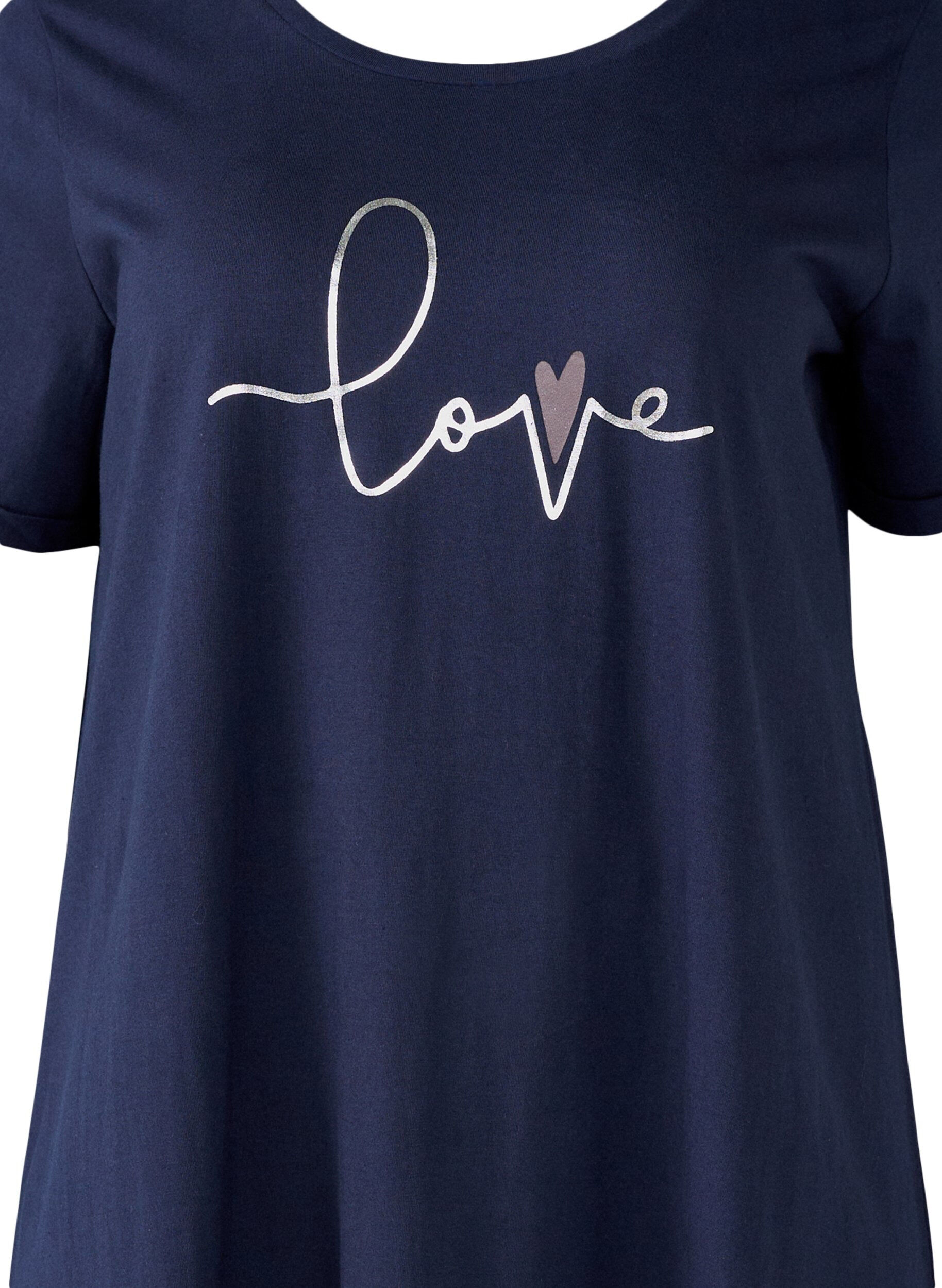 Zizzi Nachtjapon met korte mouwen van biologisch katoen, Blauw, Packshot image number 2