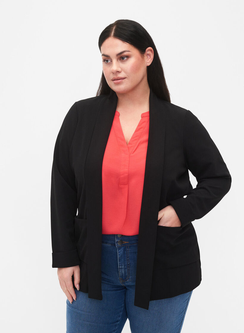 Open blazer met 3/4 mouwen, Black, Model image number 0
