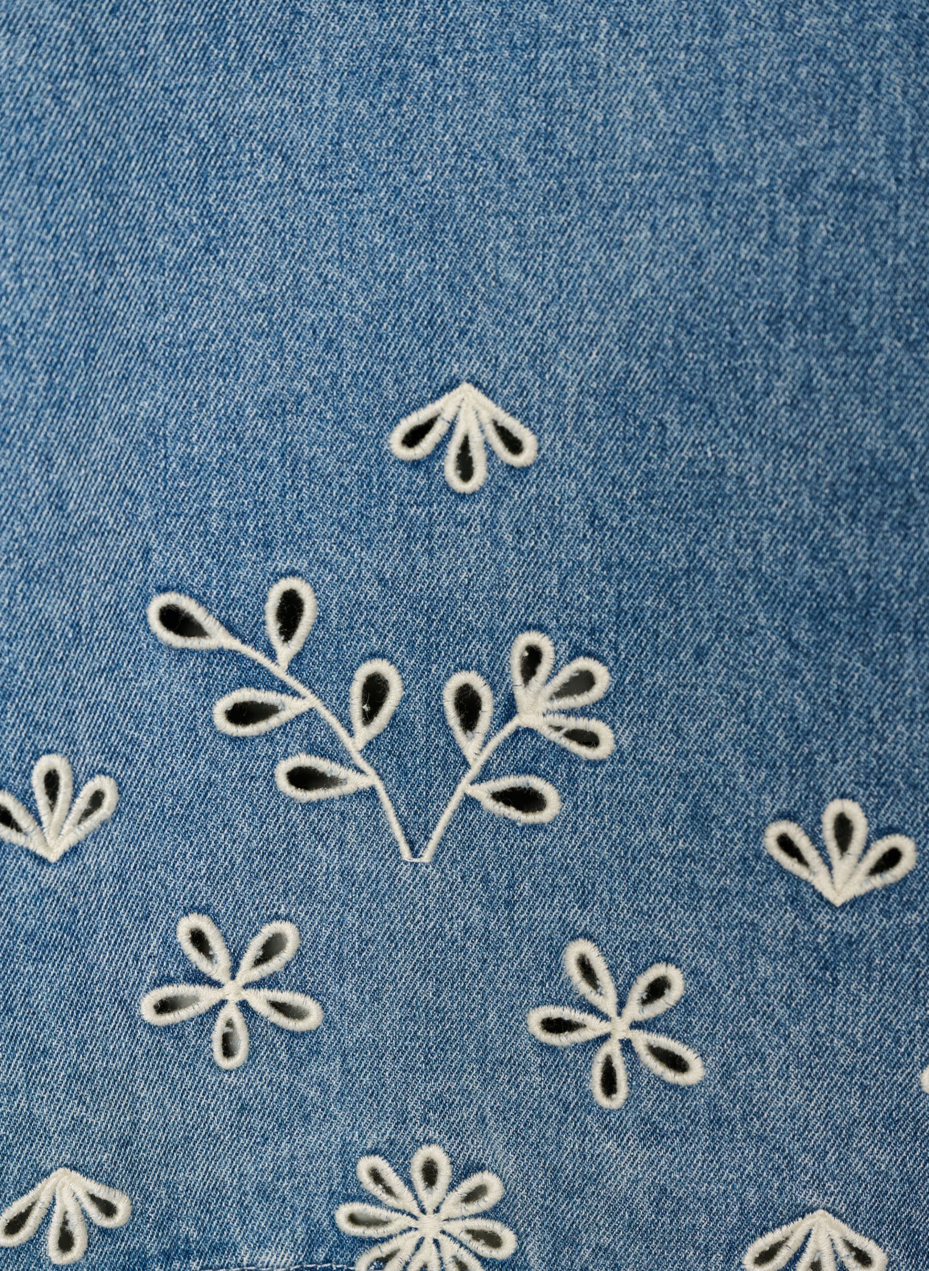 Zizzi Denim blouse met korte mouwen en broderie anglaise, Blauw, Packshot image number 3