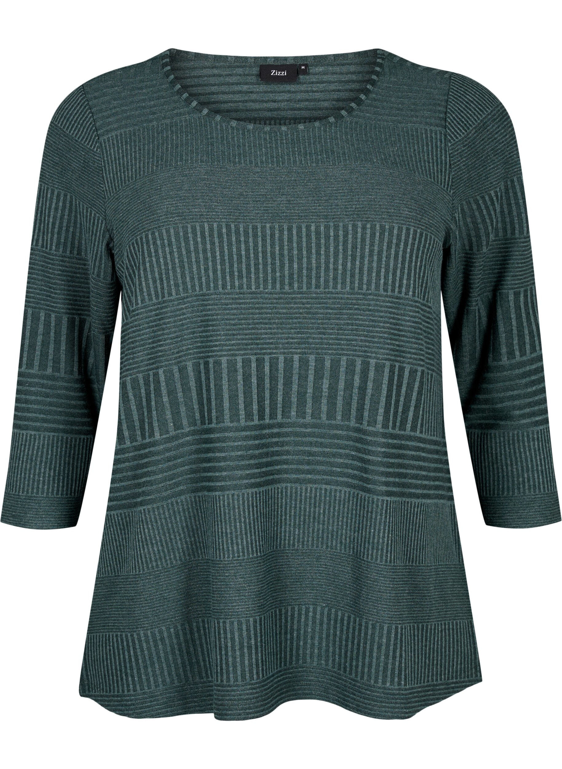 Zizzi Blouse met driekwartmouwen en een gestreept patroon, Scarab Melange, Packshot image number 0