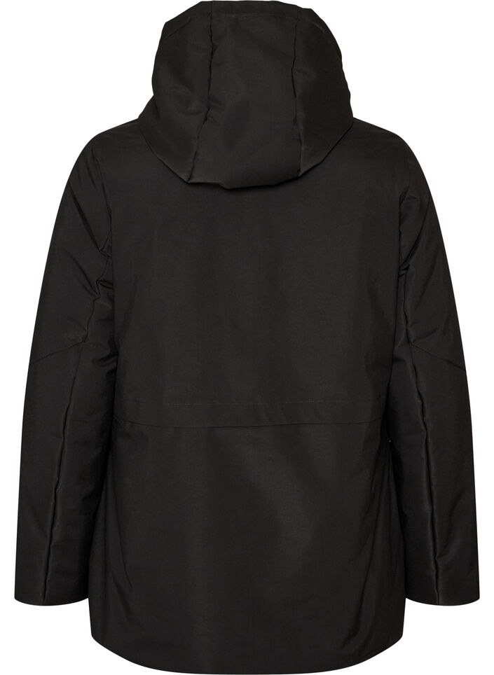 Winterjas met capuchon en verstelbare taille, Zwart, Packshot image number 1