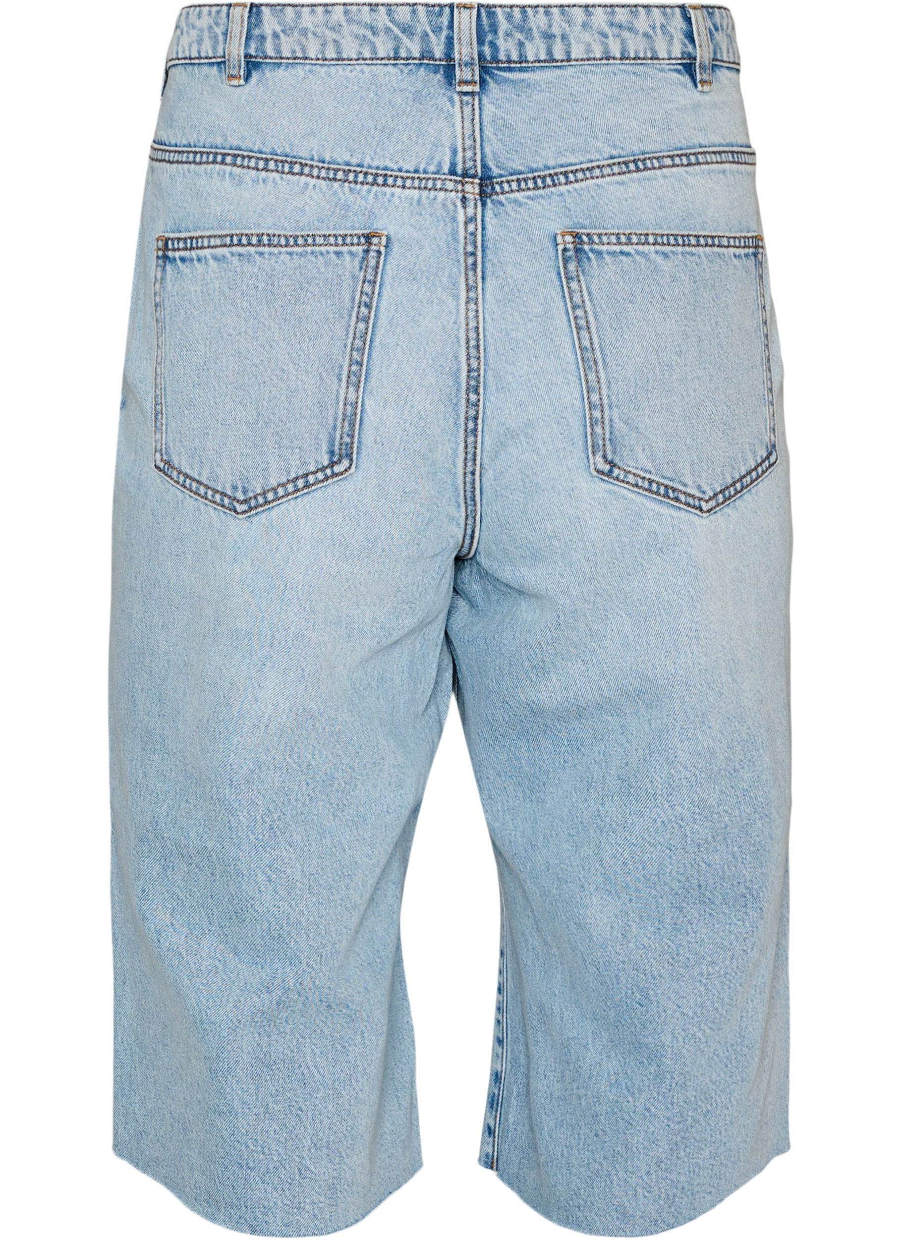ZizziGecropte jeans met een versleten look en rafelige randen, Blauw, Packshot image number 1