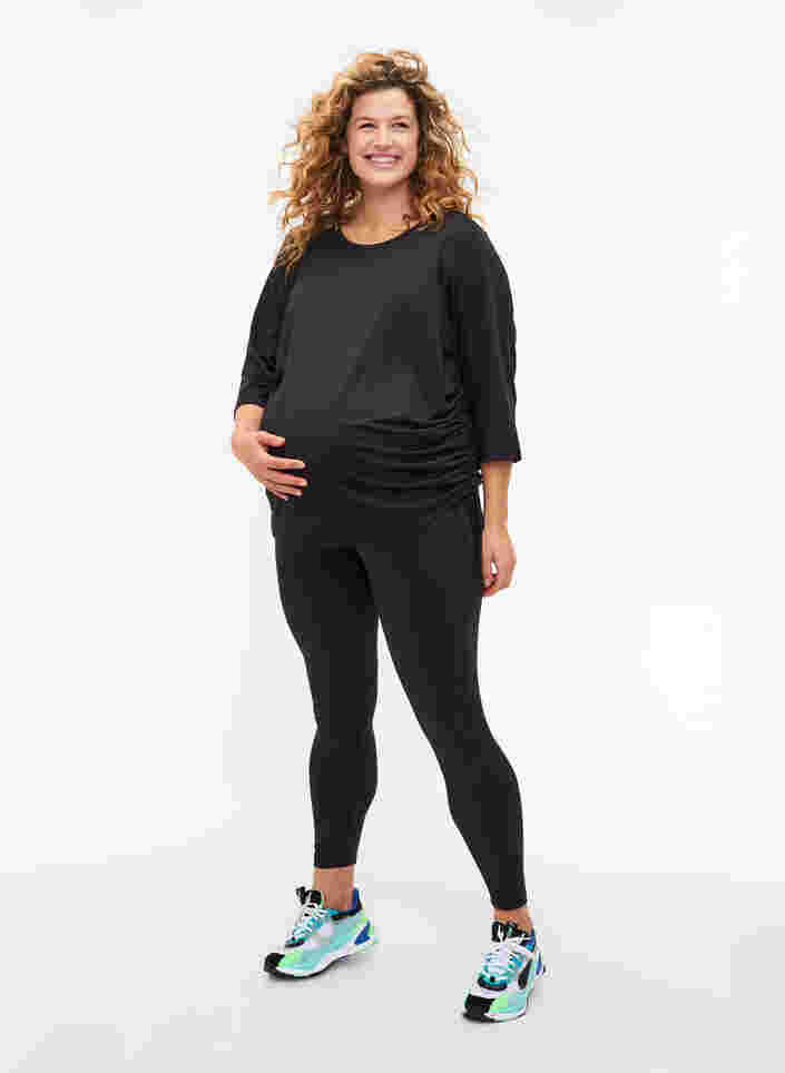 Zwangerschap trainingstop met 3/4 mouwen, Black, Model image number 3