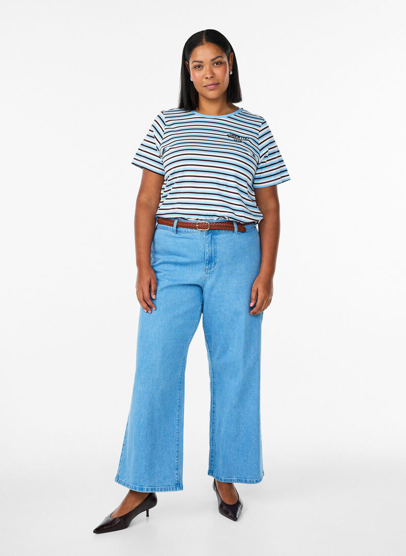 Katoenen T-shirt met strepen, Blauw, Model