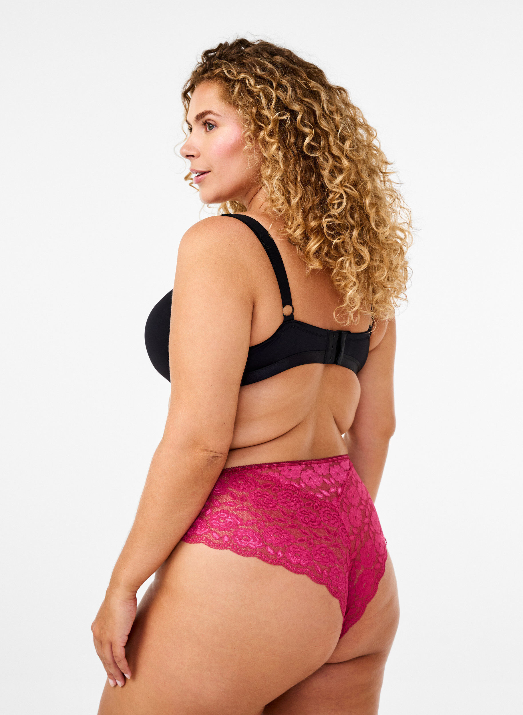 Zizzi Braziliaans microfiber slipje met kant, Rood, Model image number 1