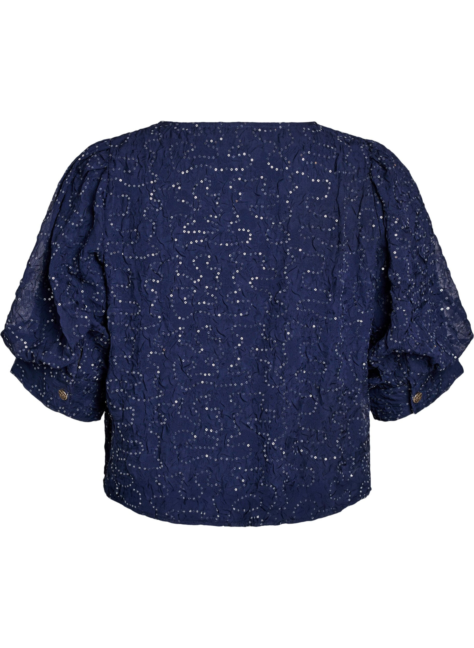 Zizzi Feestelijke blouse met pailletten en halflange mouwen, Blauw, Packshot image number 1
