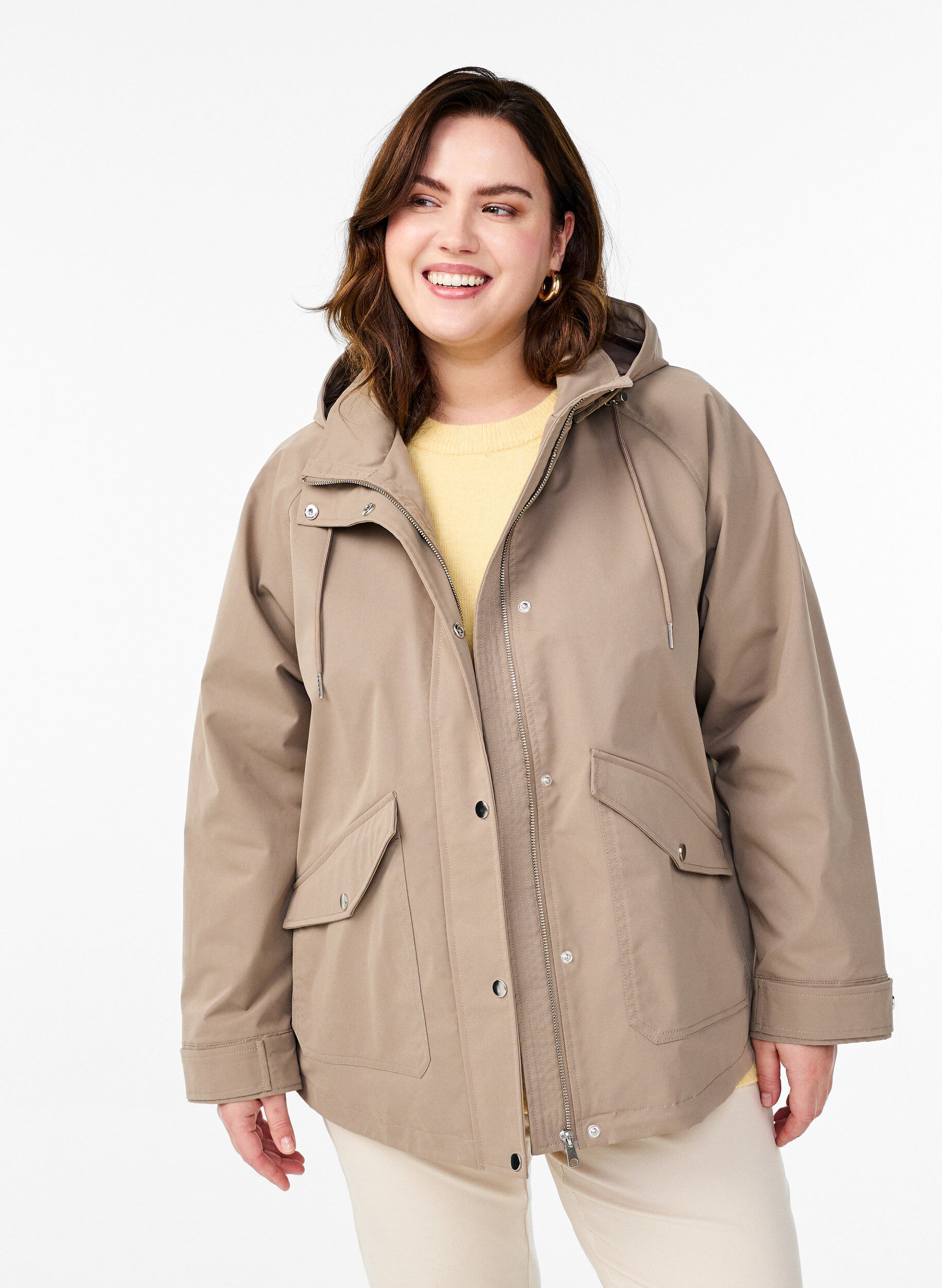 ZizziKorte lentejas met afneembare capuchon, Beige, Model image number 0