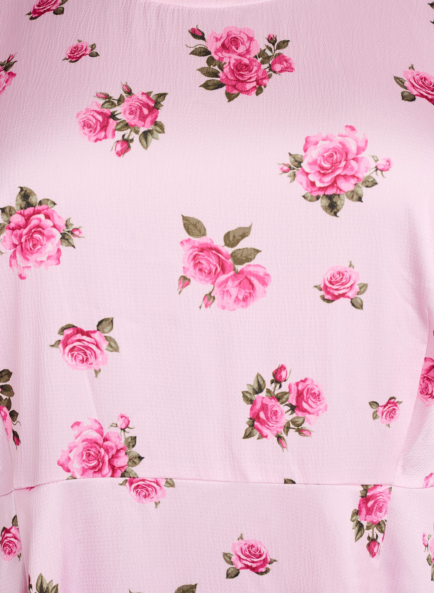 Zizzi Midi-jurk met bloemen en pofmouwen, Roze, Packshot image number 2