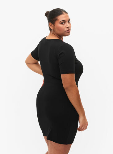 Korte jurk met uitsnede, Black, Model image number 1