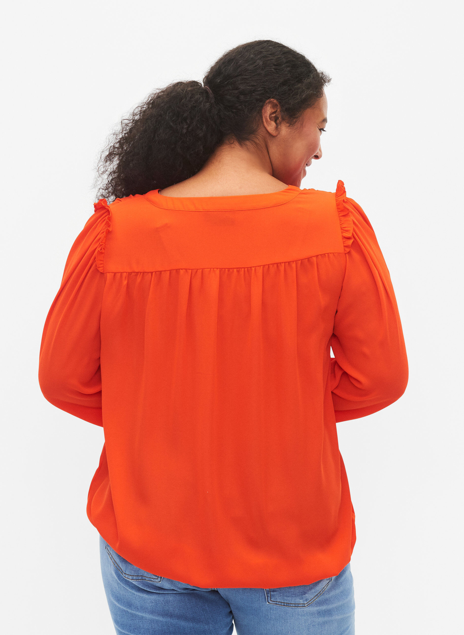 Zizzi Blouse met franjes en lange mouw, Orange.com, Model image number 1