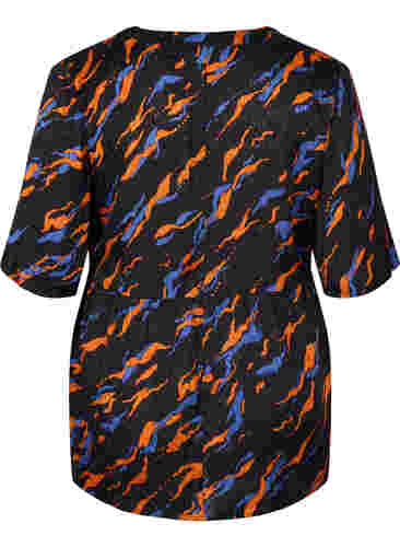 Viscose blouse met korte mouwen en print, Black Tiger AOP, Packshot image number 1