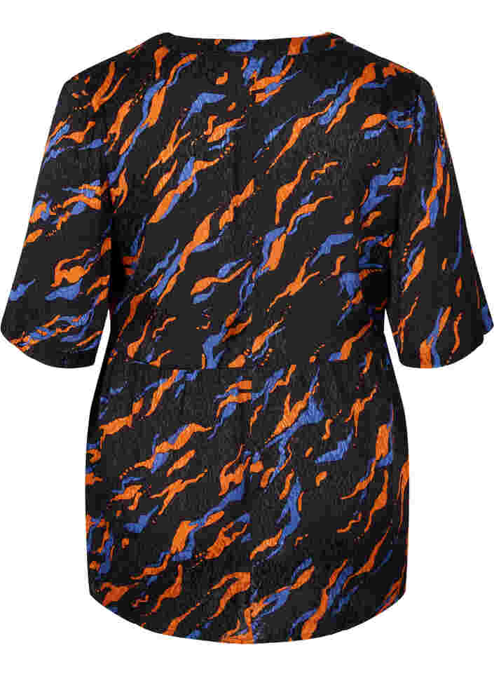 Viscose blouse met korte mouwen en print, Black Tiger AOP, Packshot image number 1