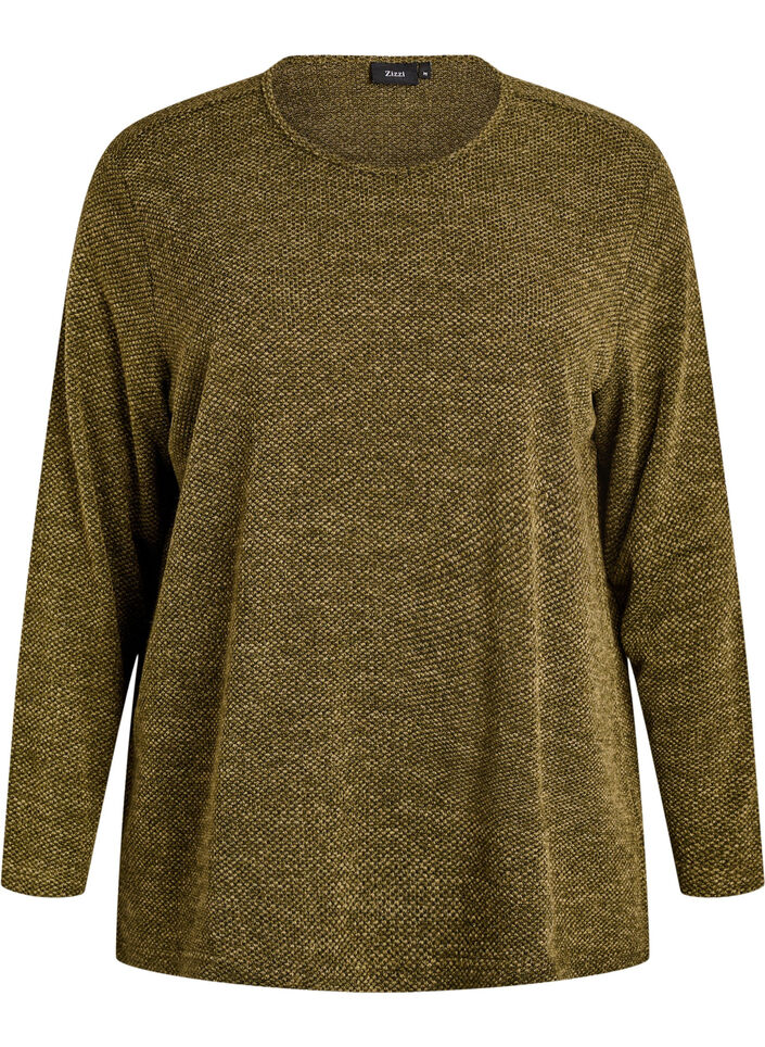 Blouse met lange mouwen en structuur, Groen, Packshot image number 0