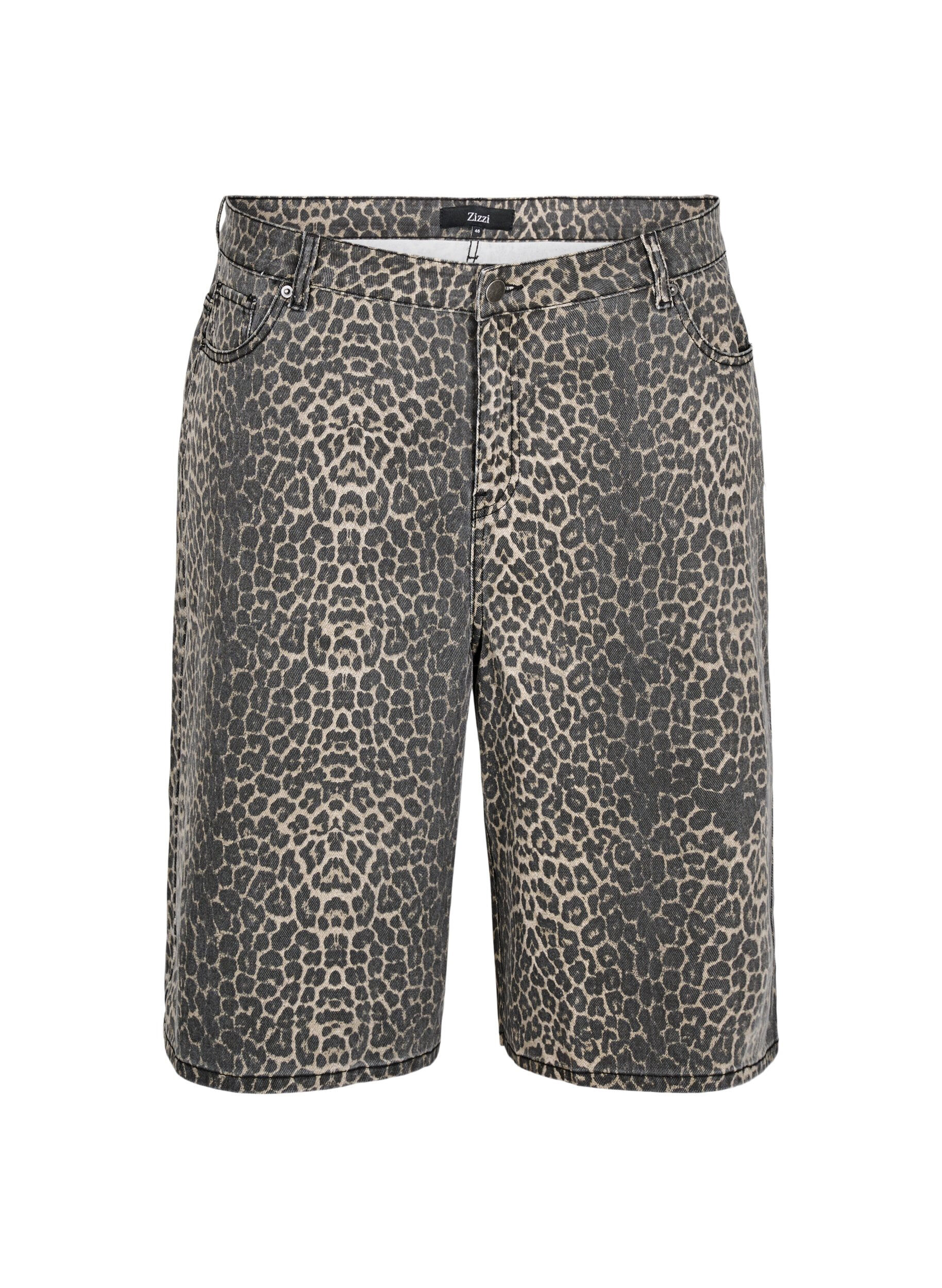 Zizzi Luipaardprint denim bermuda shorts, Bruin, Packshot image number 0