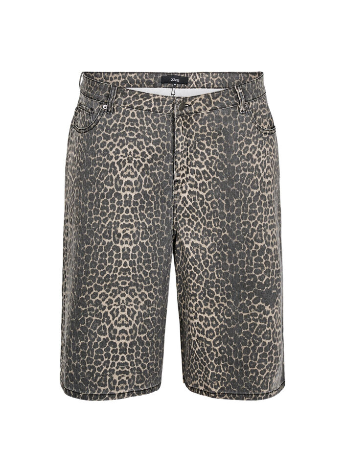 Luipaardprint denim bermuda shorts, Bruin, Packshot image number 0