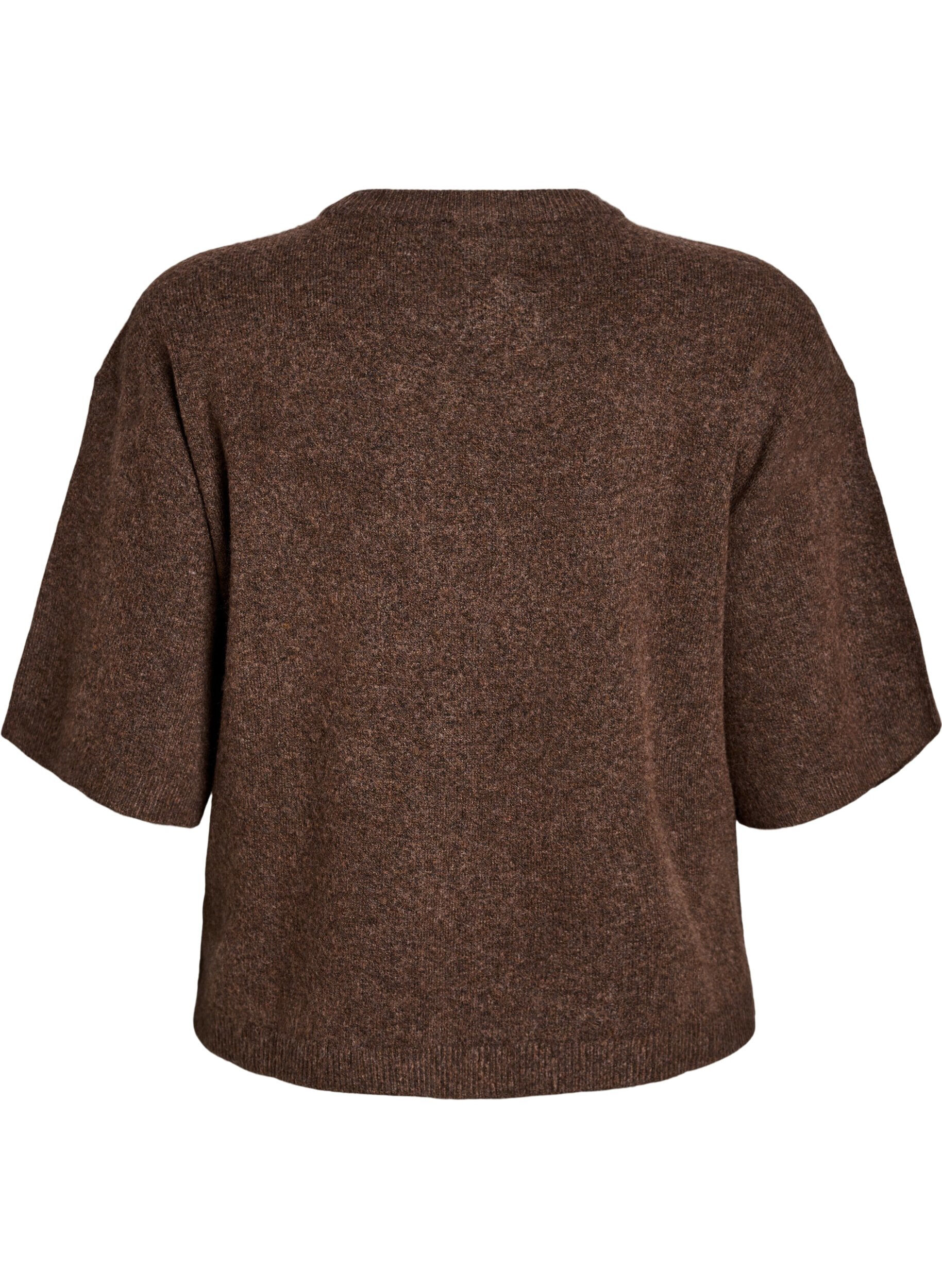 Zizzi Los gebreide shirt met korte mouwen, Bruin, Packshot image number 1