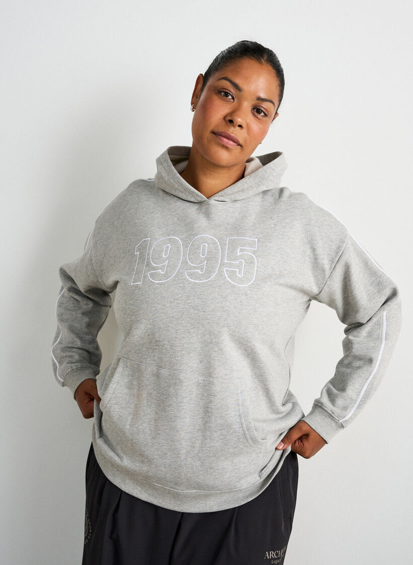 Hoodie met geborduurd motief, Grijs, Model image number 3