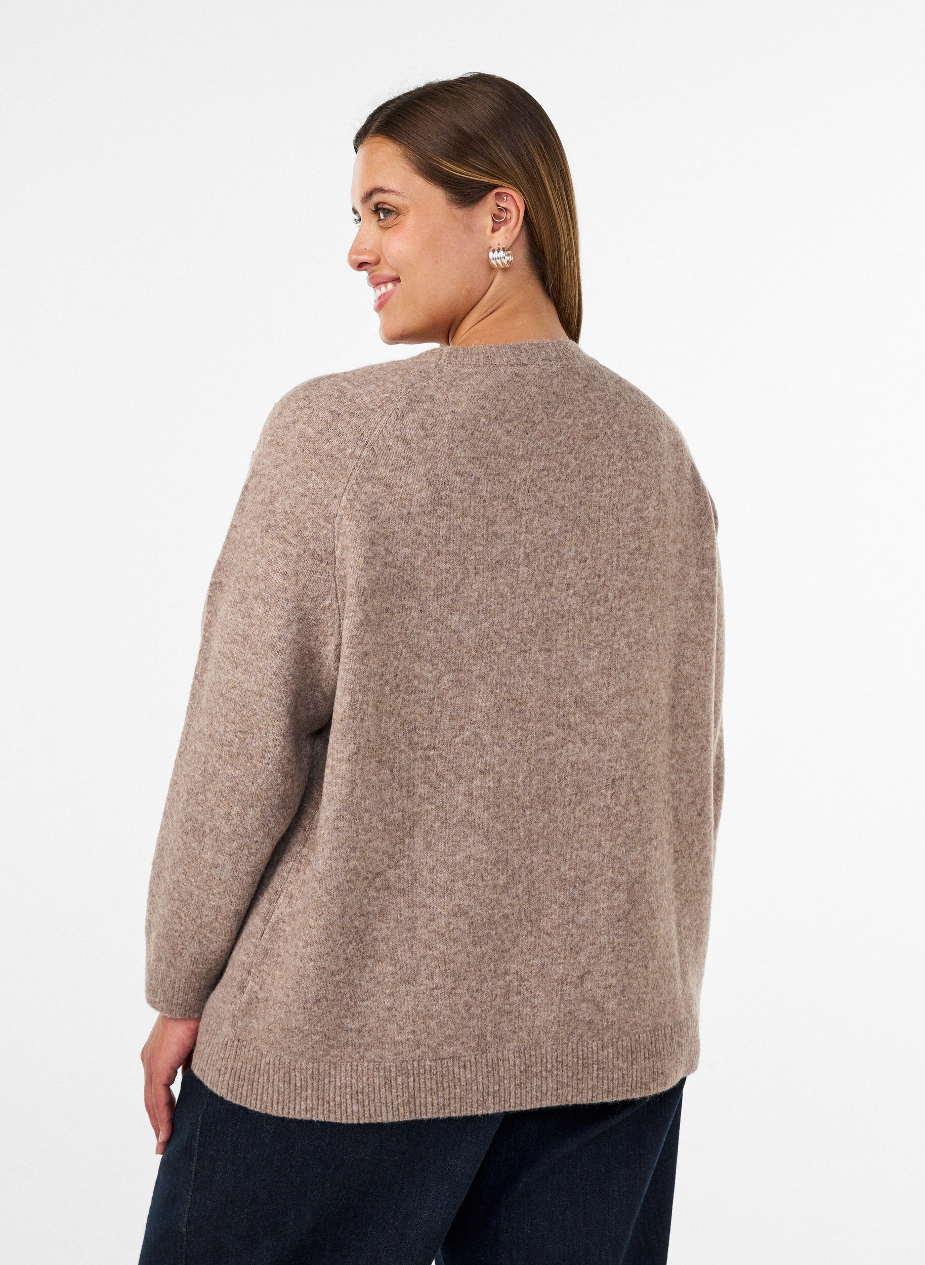 ZizziGebreide blouse met strassteentjes en studs, Beige, Model image number 2
