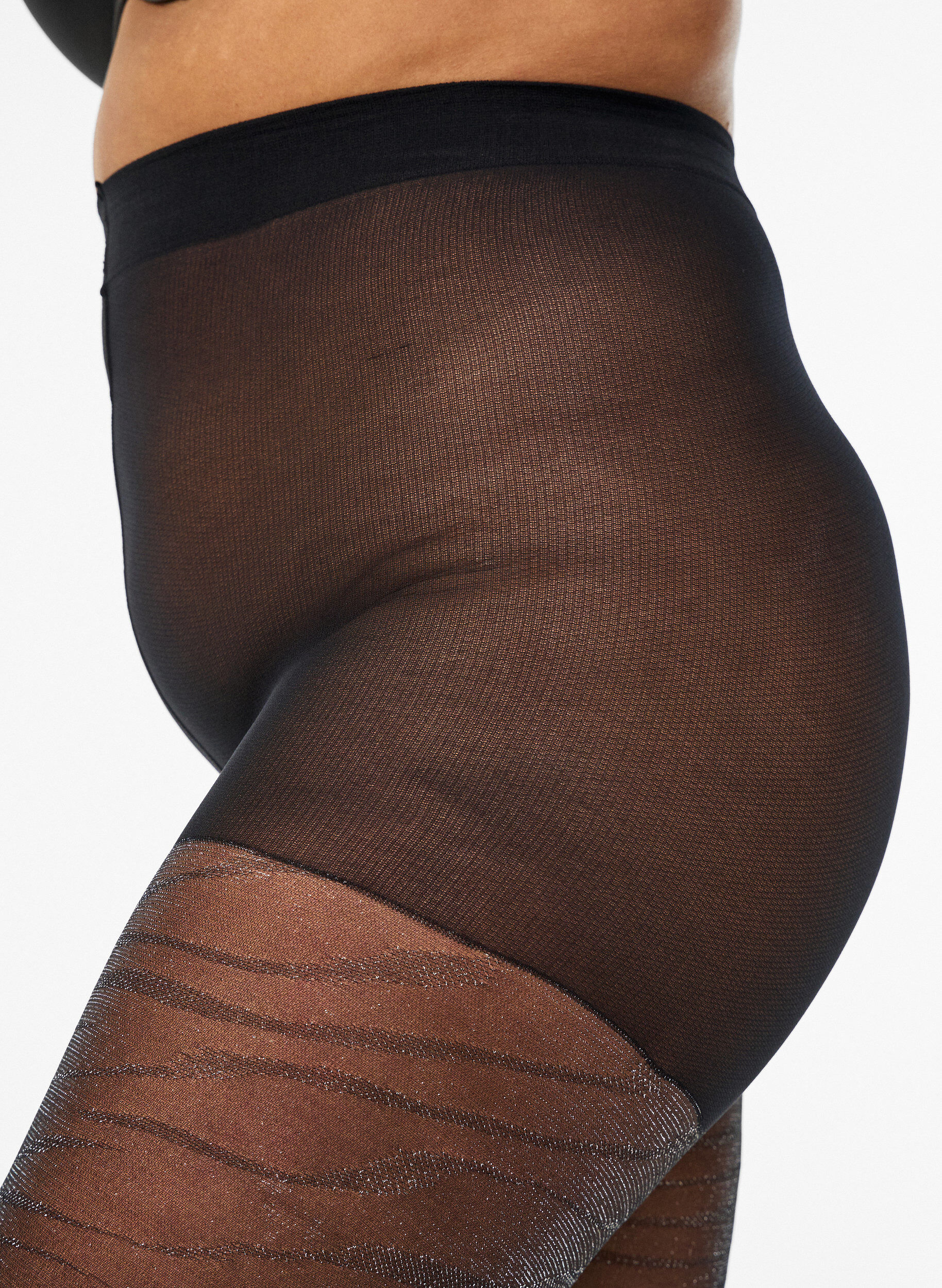 Zizzi Panties met glinsterende zebra en 30 denier, Zwart, Model image number 2