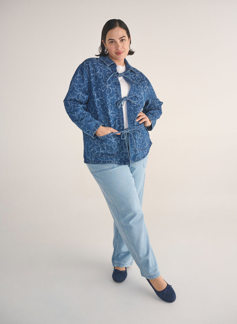 High-waisted jeans met strikceintuur, Blauw, Image image number 0