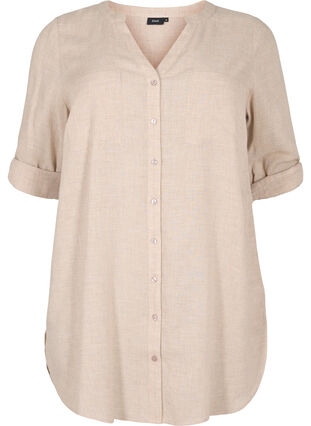 Lange blouse met 3/4 mouwen en v-hals, Simply Taupe, Packshot image number 0