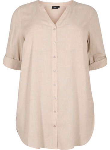 Lange blouse met 3/4 mouwen en v-hals, Simply Taupe, Packshot image number 0