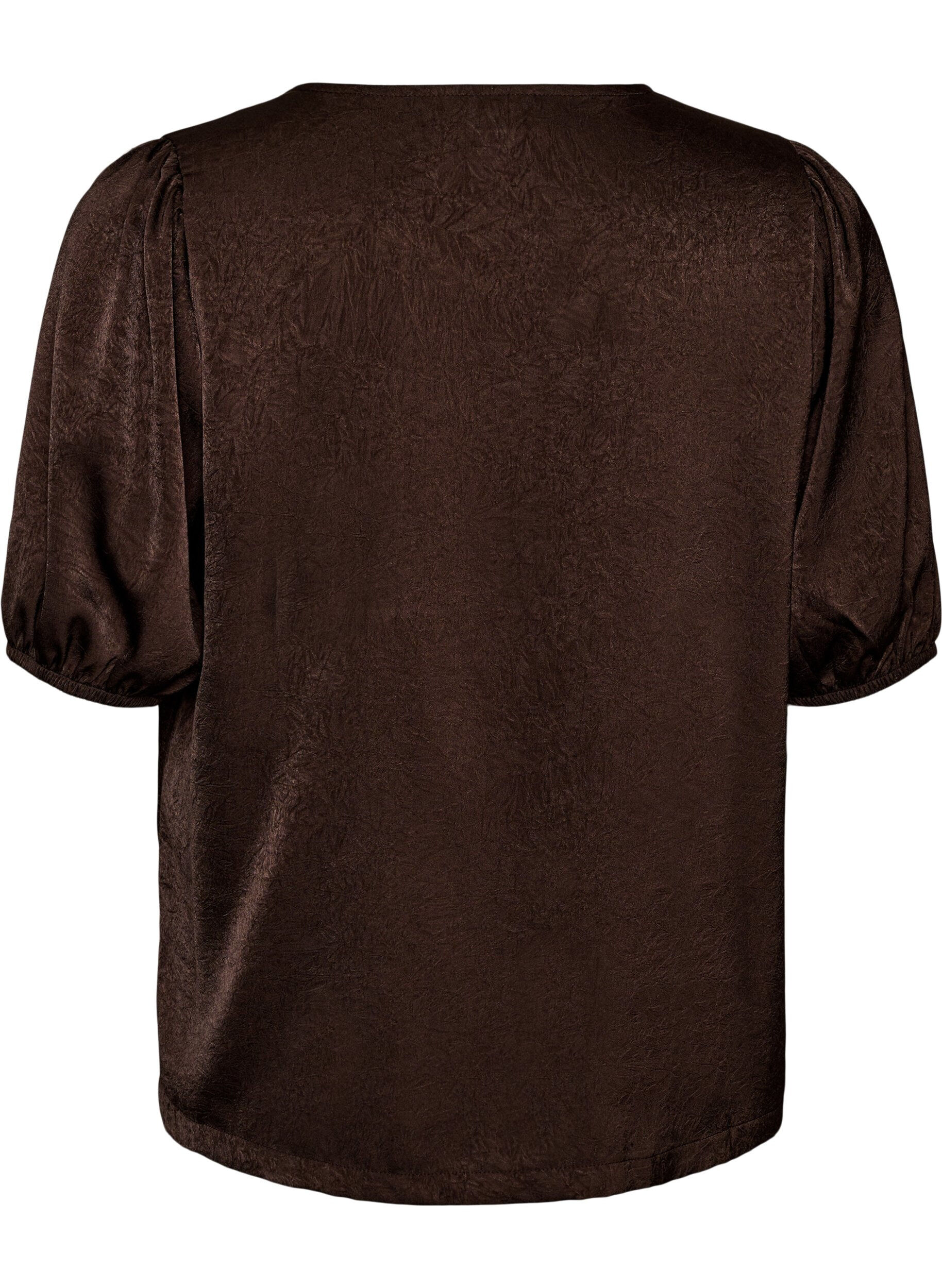 ZizziSatijnen blouse met strikjes en ellebooglange mouwen, Bruin, Packshot image number 1
