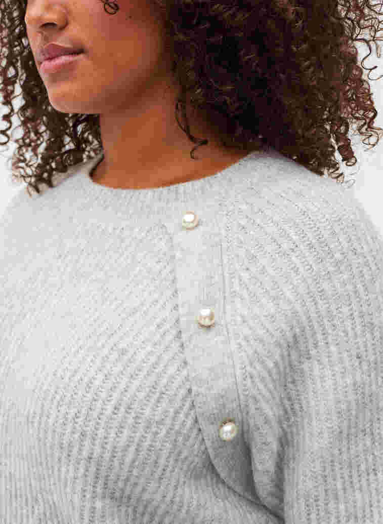 Gemêleerd gebreide trui met parelknopen, Light Grey Melange, Model image number 2