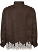 Krijtstreepblouse met kanten rand, Bruin, Packshot image number 1
