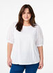T-shirt met mouwen van broderie anglaise, Wit, Model image number 0