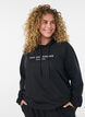 Sweater met capuchon en print, Zwart, Model image number 0