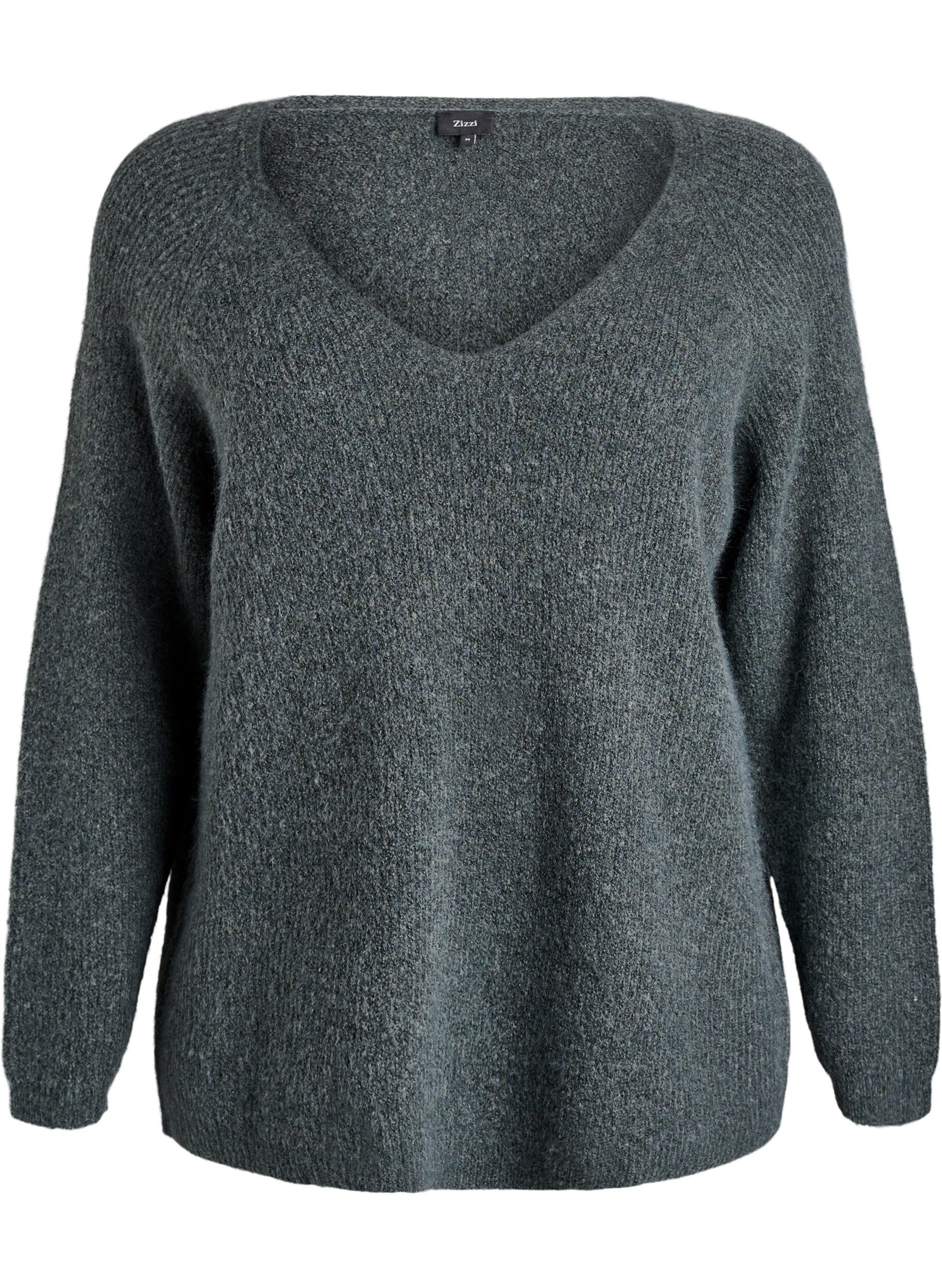 ZizziGebreide blouse met V-hals en raglanmouwen, Groen, Packshot image number 0