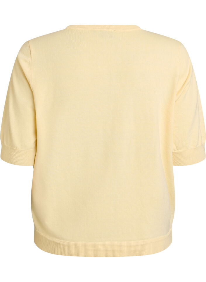 Fijngebreide blouse met korte mouwen, Geel, Packshot image number 1