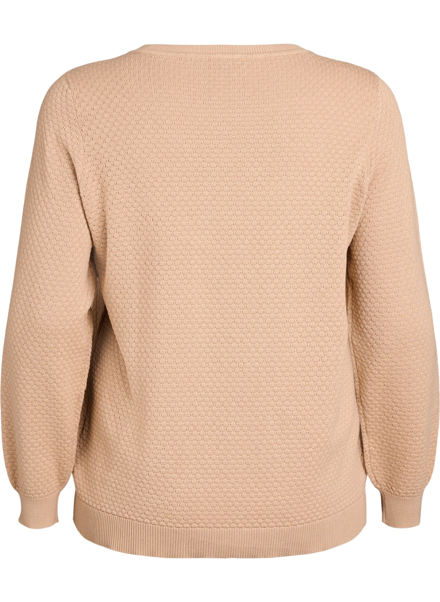 Zizzi Gebreide blouse van katoen met structuurpatroon, Beige, Packshot image number 1